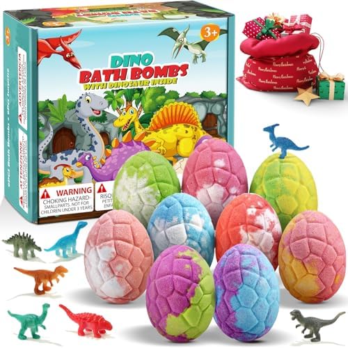 Bath Bombs for Kids with Dinosaur Toys Inside, 9 Pack Natural and Organic Dinosaur Bath Bombs Bubble Bath Gift Set, Stocking Stuffers for Kids, Perfect Christmas Birthday Gifts for Kid 3-12