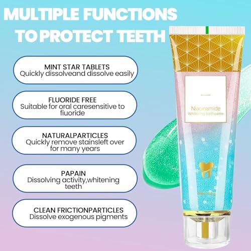 Niacinamide Whitening Toothpaste - Brightening, Cherry Blossom Mint Flavor, Freshens Breath, Fluoride-Free, VeganRemoves Stains, Improves Gum Health (1*PCS)