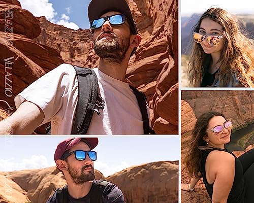 VELAZZIO Polarized Sunglasses for Men Women Fashion Sunglasses UV400 Protection Lightweight (Red Frame Grey Lens)