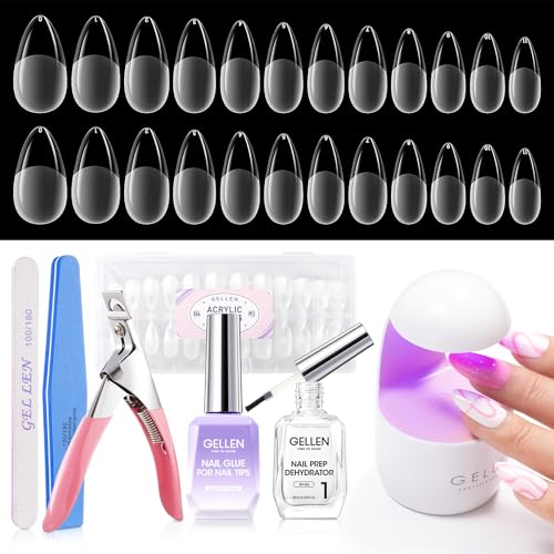 Gellen Gel Nail Kit Easy Nail Extension Set, 504Pcs Pre-Shaped Medium Almond x Gel Nail Tips, Gel Nail Glue, Nail Dehydrator, Mini LED Nail Lamp, Nail Clipper & Files, Home DIY Nail Art Manicure Gift