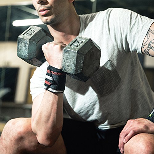 Bear KompleX Wrist Supports Band Wraps - Stabilize & Protect Wrists from Injury - Increase Workout Gains - Thumb Hooks & Superior Velcro Adjustable Closure - Wrist Wraps for Men & Women 3” x 18”