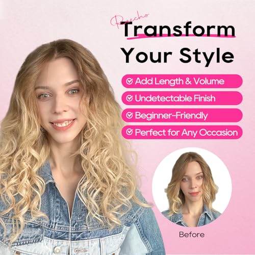 REECHO Curly Hair Extensions, 4PCS 16 inch Clip in Hair Extensions Lace Weft Short Curly Hair Extensions Clip Ins Invisible Natural Hairpieces for Women, Chocolate Brown