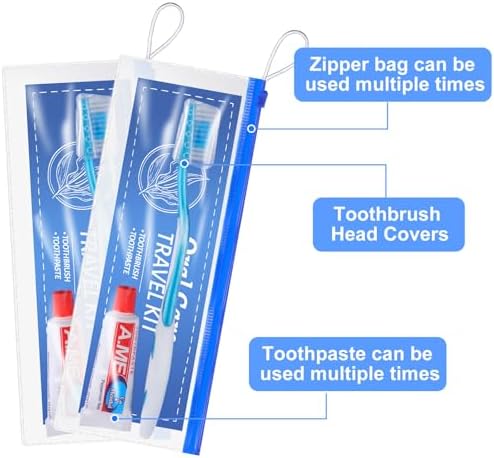 30 Set Toothbrush and Cover Travel Kit Bulk with Toothpaste Individually Wrapped Travel Size Toothbrush Set Soft Bristles Resealable Portable and Reusable Bag for Homeless Hotel Home Charity