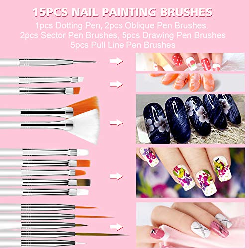 SAVILAND Gel Paint Kit: Gel Nail Polish Kit 12 Colors Soak Off Gels Polish Set with 15 pcs Painting Drawing Nail Brush Pen for Nail Art Design & Nail Salon