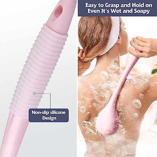 BEDELITE Back Bath Brush Long Handle for Shower of 2 - Soft Shower Brush for Men & Women,Back Brush Scrubber - 16.4" Long Skin Exfoliator for Body Bath Scrubber（2 Pack, Blue & Pink）