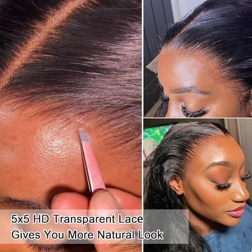 5x5 Transparent HD Lace Closure Body Wave Human Hair Closure Invisible Ultra-thin 5x5 Lace Closure Brazilian Raw Virgin Human Hair Pre Plucked Natural Black 16 Inch