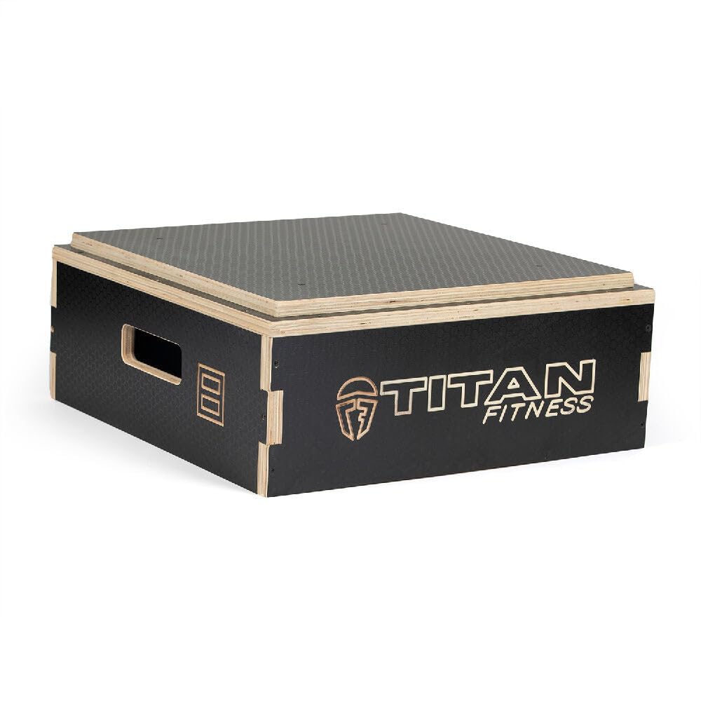 Titan Fitness Anti-Slip 8in Stackable Wooden Plyometric Box, Pro-Duty Plyo Box, Jump Step-Up Box Squat, Home Garage Gym Training