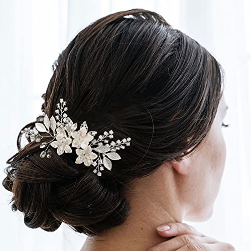 SWEETV Wedding Hair Comb Clip Bridal Crystal Wedding Hair Accessories for Brides and Bridesmaid, Silver
