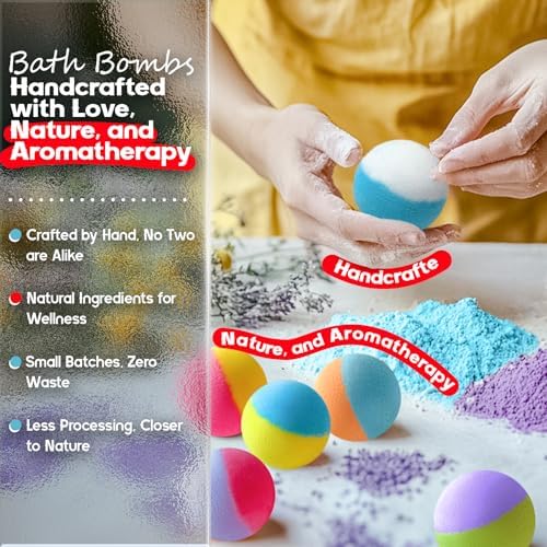 64-Pack Natural Bath Bombs Bulk Set – 8 Scents, Organic Ingredients, Long-Lasting Bubbles, Relaxing Gifts for Women & Men, Self-Care, Birthday, Christmas & Stocking Stuffers