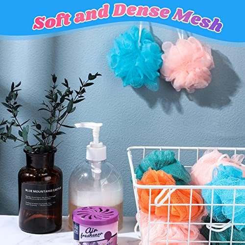 Set of 20 Bath Shower Loofah Sponge Pouf 20g Bath Sponge Mesh Exfoliating Body Scrubber Shower Puff Ball for Women Men Kids Travel Body Wash Exfoliator, 4 Inch, Pink, Beige, Blue, Dark Green, Orange