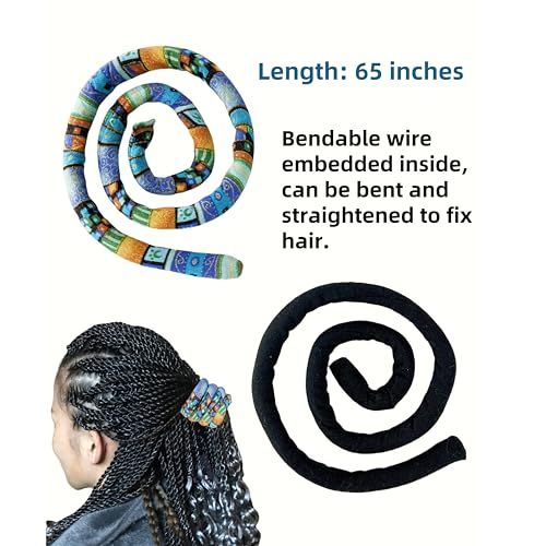 4 Pieces Spiral Lock Hair Tie for Dreadlocks - Iron Wire Embedded, Bendable Ponytail Holders - Long Dreadlock Accessory for Women & Men with Thick Curly Hair