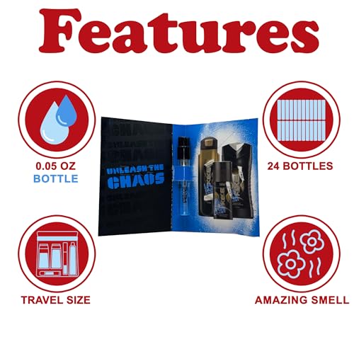 Anarchy Body Spray Sampler, Bulk 24 Pack Cologne Samples for Men, Trial Size Eau De Toilette Pump Spray Sample Fragrance, Carded Giftable Packaging for Hygiene Packages, Travel Size .05 fl oz Each