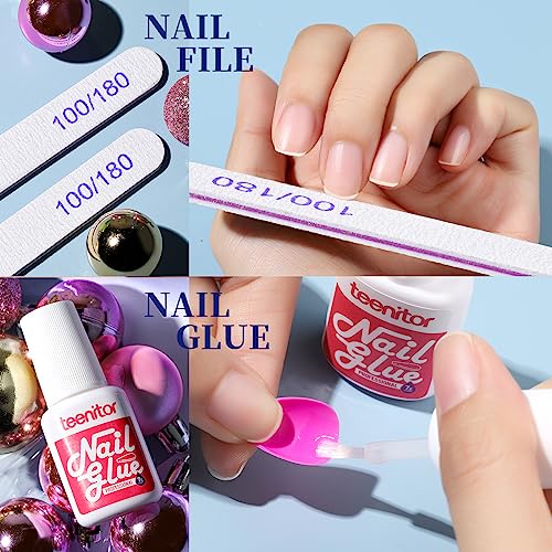 Teenitor Press on Nails,Short Almond Press on Nails, Matte Acrylic Fake Nails with Nail Glue, 24 Colors