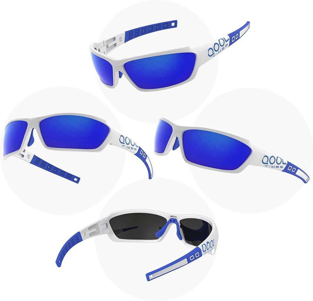 QOOL TIMES Living out your Polarized Sunglasses for Men Women Medium to Large, White Blue Lens