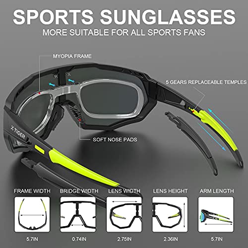 X-TIGER Polarized Sports Sunglasses with 5 Interchangeable Lenses,Mens Womens Cycling Bike Glasses,Baseball Running Fishing Golf Driving Sunglasses
