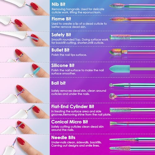 26PCS Nail Drill Bits Set with Holder Case, 3/32 inch Ceramic Safety Bits for Nail Drill, Diamond Cuticle Efile Nail Drill Bits, Remover Bits for Acrylic Gel Nail Tech Manicure Pedicure, Home Salon