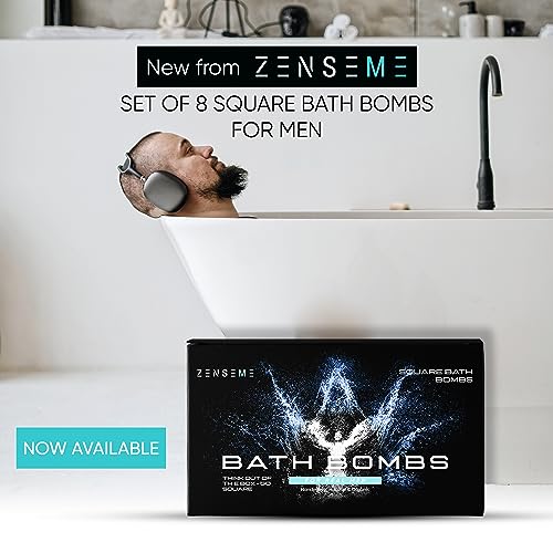 Bath Bombs for Men - Gift Set of 8 Scented Organic Handmade Natural Bath Bombs of 2.5 oz w/Natural Essential Oils, Unique Extra Strength Manly Scents, for Boyfriend, Husband, Father - Square Shape