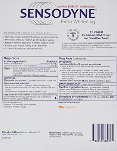 Sensodyne Extra Whitening Fluoride Toothpaste for Sensitive Teeth, 4 ct, 26 Oz