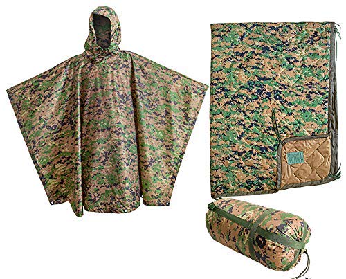 USGI Industries Military Style Poncho | Lightweight Tactical Multi Use Rip Stop Camouflage Rain Poncho | Perfect for Hiking, Hunting, Emergency Tent, Survival (2-Pack Marpat Gear)