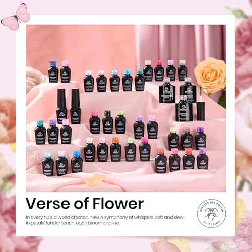 beetles Gel Nail Polish Set 36 Colors Pink Red Green Blue Gel Polish Verse of Flower Collection Nail Kit with 3Pcs Base Top Coat Soak off UV Gel & Nail Art Stickers Gifts for Women