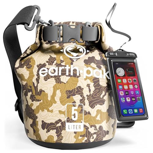 Earth Pak Waterproof Dry Bag - Roll Top Waterproof Backpack Sack Keeps Gear Dry for Kayaking, Beach, Rafting, Boating, Hiking, Camping and Fishing with Waterproof Phone Case