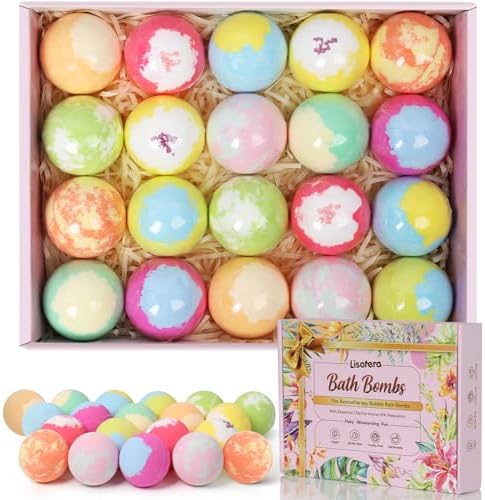 Bath Bombs for Women, 20 Handmade Bath Bombs Gift Set with Shea Butter Moisturizing & Essential Oils, SPA Relaxing Gifts for Women & Men, Her, Girlfriend, Wife, Birthday, Amazing Present for Kids