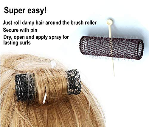 14 pc Vintage Style Hair Roller Medium BRUSH ROLLERS & PINS Mesh Hair Curlers With Bristles 2.5"x 3/4", with Flexible Locking Pins