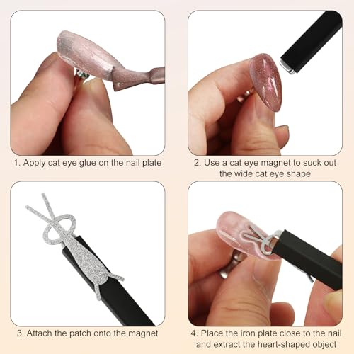 Cat Eye Nail Magnet Tool Set,2Pcs Cat Eye Magnet for Nails Pcs Stainless Steel Heart & Rabbit Cat Eye Nail Magnet Tool for Cat Eye Gel Nail Polish,Perfect for DIY or Nail Salon