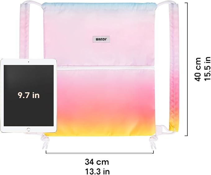 WANDF Drawstring Backpack Sports Gym Bag with Shoulder Pads Water Resistant String Bag Cinch Bag for Women Men (Rainbow)