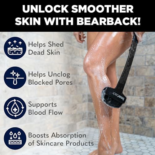 Bearback Silicone Body Scrubber with Extendable Handle – Back Scrubber for Shower, Men & Women – Removable Soft Brush, Gentle, Hygienic & Easy to Use