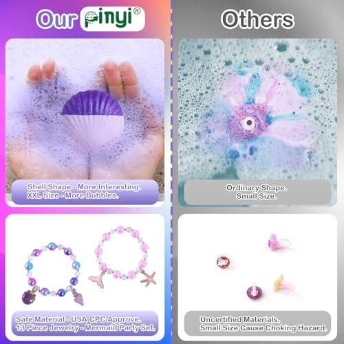 Mermaid Bath Bombs for Girls with Surprise Inside, 12pcs Shell Girls Bath Bombs with Mermaid Jewelry Toys for Kids, Kids Bubble Bath Bomb 3 4 Year Old Girl Easter Birthday Gift Mermaid Party Favors