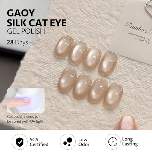 GAOY Sheer Silk Cat Eye Gel Nail Polish Set, 6 Colors Jelly Pink Blue Green Holographic with Magnet, for Salon Manicure & Nail Art DIY at Home, Mermaid Prism