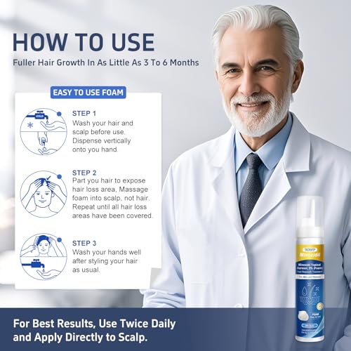 4 Packs Minoxidil Foam, 5% Minoxidil for Men and Women, Infused with Biotin, Hair Growth Treatment, Supports Thicker and Fuller Hair & Beard, Upgraded version (Minoxidil Foam 8.44Oz, 4-Month Supply)