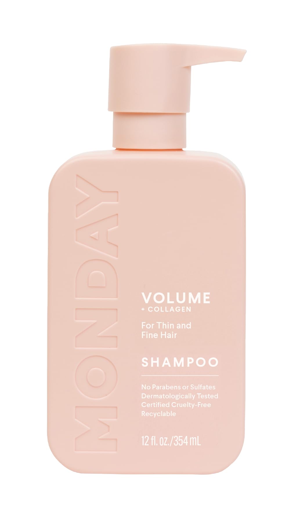 MONDAY Haircare Volume Shampoo 12oz for Thin, Fine, and Oily Hair, Made from Coconut Oil, Ginger Extract, & Vitamin E, 100% Recyclable Bottles (354ml), Pink (10428)
