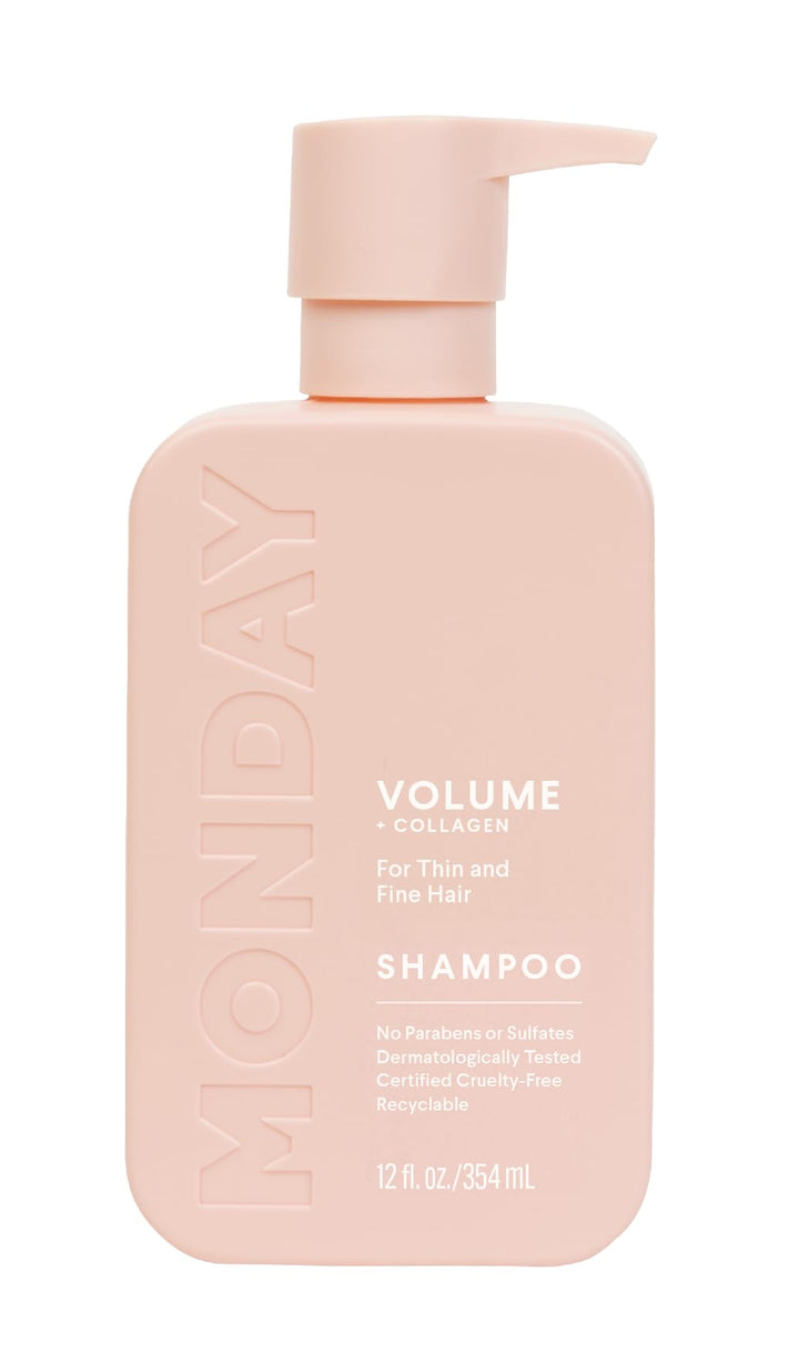 MONDAY Haircare Volume Shampoo 12oz for Thin, Fine, and Oily Hair, Made from Coconut Oil, Ginger Extract, & Vitamin E, 100% Recyclable Bottles (354ml), Pink (10428)
