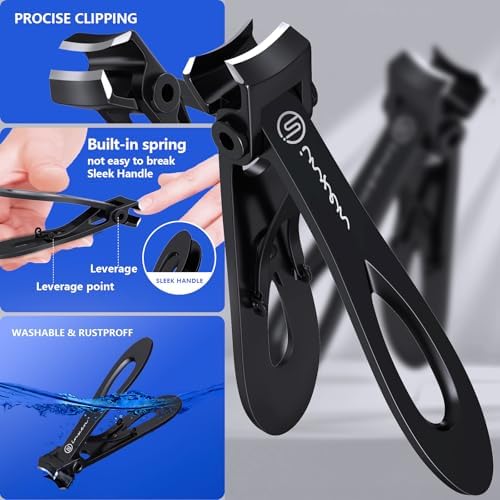 Toenail Clippers for Thick Nails for Seniors| INXEN 3-Pack Ergonomic Heavy Duty Angled Head Nail Clippers with Catcher | Premium Steel Wide Opening Fingernail Clippers Nail Cutter for Men & Women