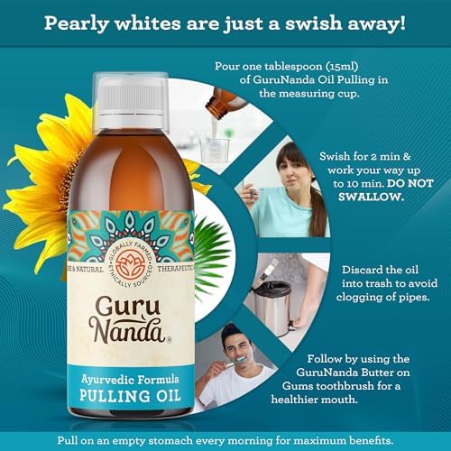 GuruNanda Original Oil Pulling Mouthwash, Promotes Deep Cleaning, With Coconut & Sesame for Teeth & Gum Health & Fresh Breath, ALcohol-free, 3X8.45 Fl Oz