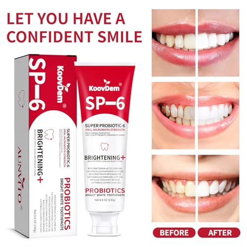 2025 New Sp-6 Probiotics Whitening Toothpaste-Fluoride-Free, Enhanced Formula with 6 Probiotics for Gum Care & Fresh Breath, Fresh Mint Flavor(2PC)（Red）