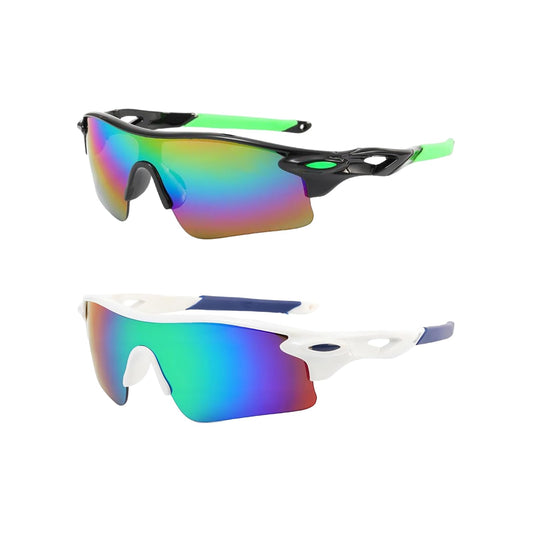 swanoble UV400 2 Sports Sunglasses for Kids Cycling,Light frame Sunglasses for Boys Girls,Youth Softball Baseball Golf (Black multicolored+White Blue)