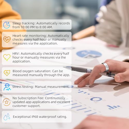 AMOVAN Smart Ring Health Tracker, Fitness Sleep Heart Rate Blood Oxygen Tracker Smart Ring, Water Resistant Bluetooth Fitness Tracker Rings