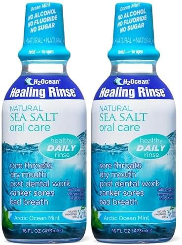 2 Pack H2Ocean Healing Rinse Mouthwash- Great Tasting Sea Salt & Xylitol Mouth Wash for Fresh Breath & Dry Mouth - Alcohol & Fluoride Free - Arctic Ocean Mint 16oz