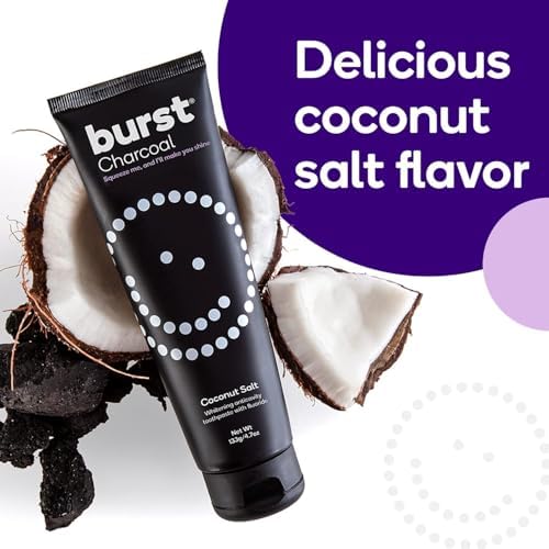 BURST Charcoal Whitening Toothpaste for Adults (4.7oz/2 Pack) | for Sensitive Teeth with Cavity Fighting Fluoride & Xylitol | Vegan | Gluten & SLS Free | Coconut Salt