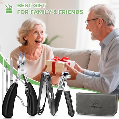 Toenail Clippers for Thick Toenails for Seniors, Angled Head Large Toe Nail Clippers for Men, Heavy Duty Fingernail Clipper with Catcher, Ultra Sharp Big Nail Cutters Set with Long Handle, Wide Jaw