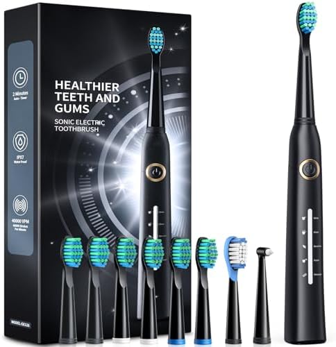Sonic Electric Toothbrushes for Adults and Kids, 8 Brush Heads Electric Toothbrush with 40000 VPM Deep Clean 5 Modes, Rechargeable Fast Charge 4 Hours Last 30 Days