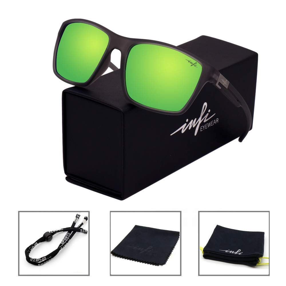 INFI Fishing Polarized Sunglasses for Men Women Driving Running Golf Glasses Green Mirrored UV Protection Designer Style Unisex (rubberized crystal grey)