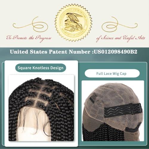 36" Knotless Braided Wigs Lace Front Box Braids Lace Frontal Wig for Women Premium Synthetic Black Hand Full double lace Braid Wig With Baby Hair