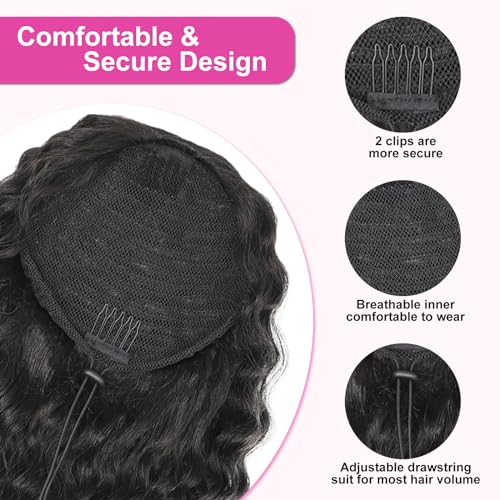 AISI BEAUTY Black Ponytail Extension 14 Inch Curly Drawstring Ponytail for Women Clip in Fake Ponytail Synthetic Curly Pony Tails Hair Extensions(Black)