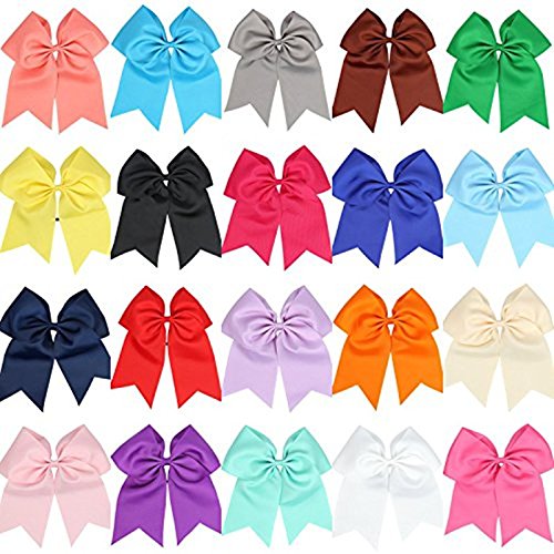 20 Pcs 8'' Huge Bows Ponytail Holder, Jumbo Goody Hair Bows Elastic Hair Tie