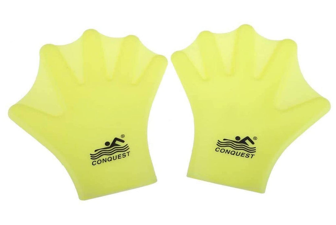 EXCEREY Swimming Gloves Silicone Webbed Swim Training Gloves Web Gloves Swimming Water Gloves for Adult (Yellow, L, one Pair)