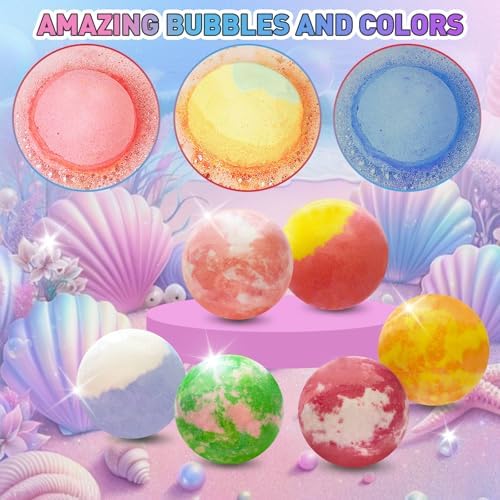 Bath Bombs for Kids with Surprise Inside, 12pcs Kids Bath Bombs with Mermaid Toys Gift Set for Girls, Shea & Coco Butter Dry Skin Moisturize, Handmade Fizzies Bubble Spa Bath Ball for Birthday Easter